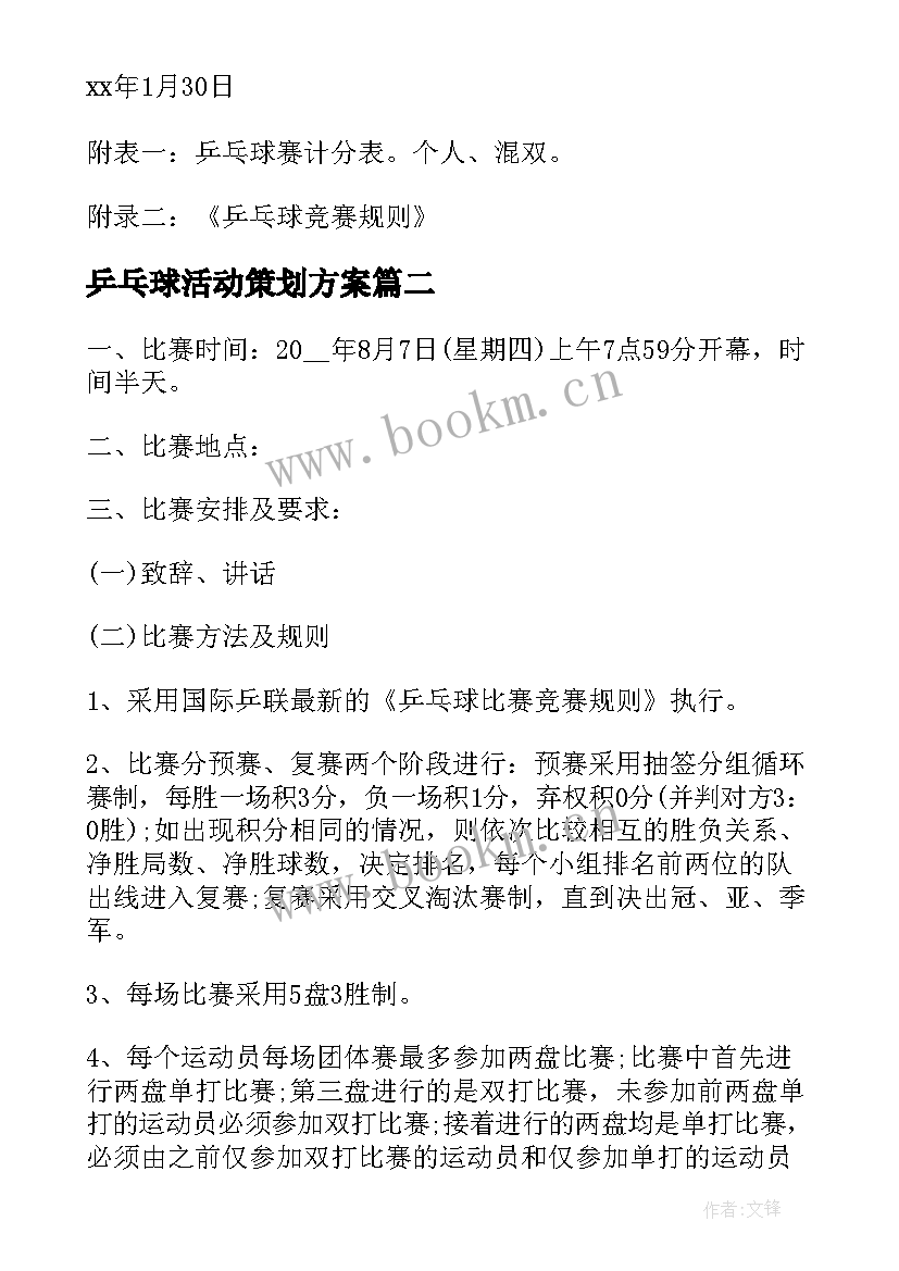 乒乓球活动策划方案 乒乓球比赛活动策划方案(汇总5篇)