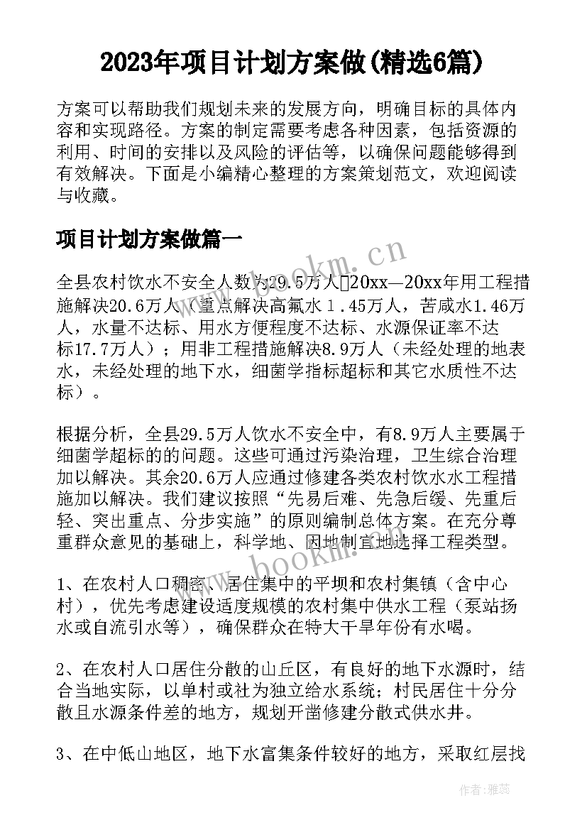 2023年项目计划方案做(精选6篇)