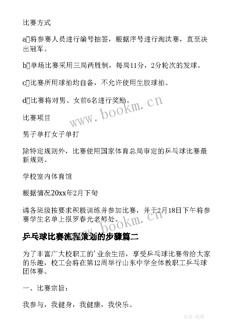 最新乒乓球比赛流程策划的步骤(大全7篇)