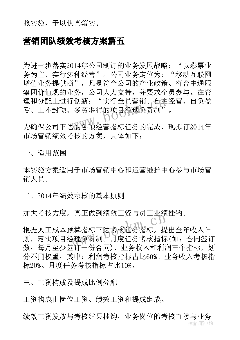 营销团队绩效考核方案 客服团队绩效考核方案(精选5篇)