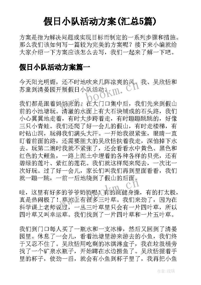 假日小队活动方案(汇总5篇)