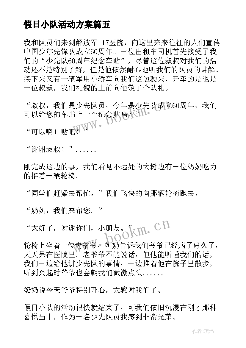 假日小队活动方案(汇总5篇)