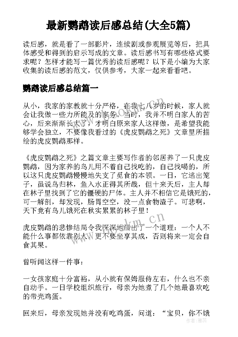 最新鹦鹉读后感总结(大全5篇)