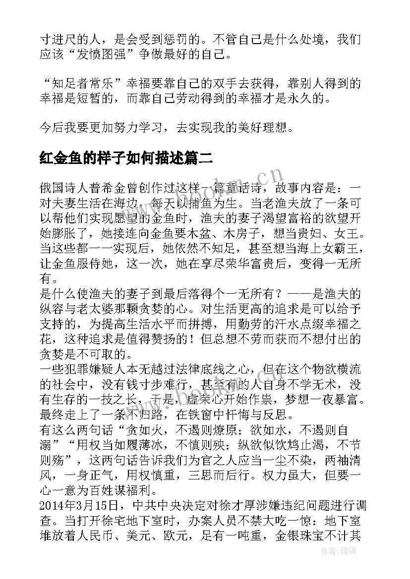 最新红金鱼的样子如何描述 渔夫和金鱼的故事读后感(实用5篇)