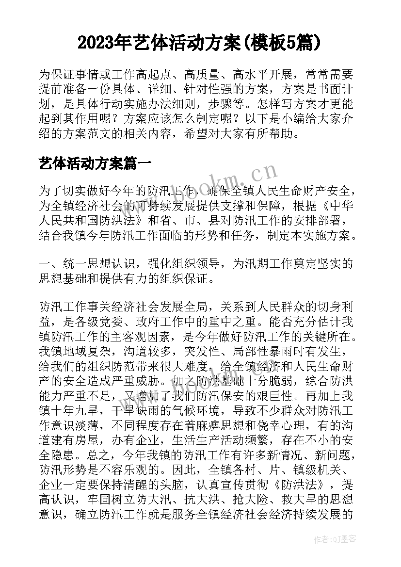 2023年艺体活动方案(模板5篇)