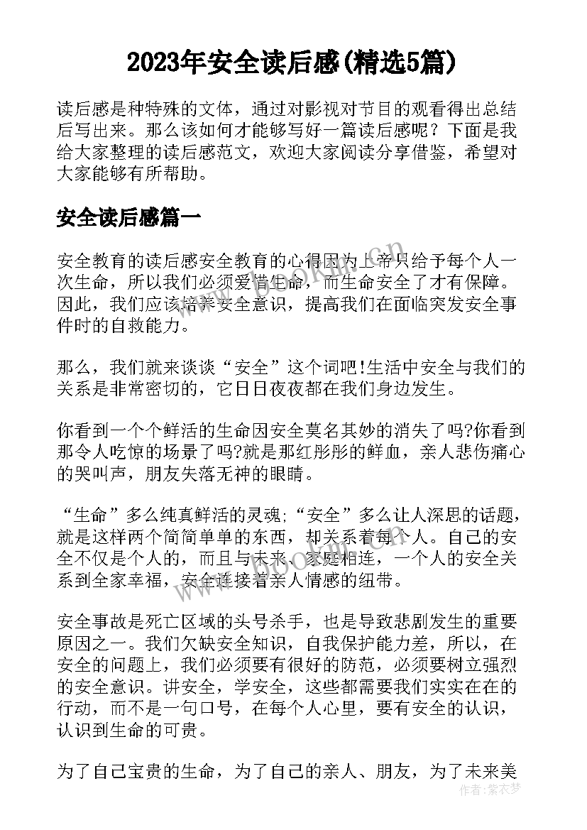 2023年安全读后感(精选5篇)