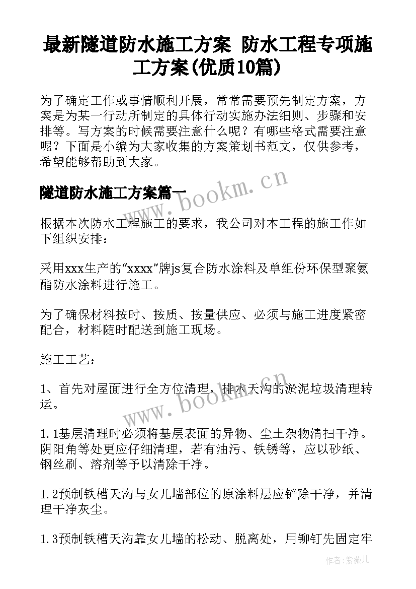 最新隧道防水施工方案 防水工程专项施工方案(优质10篇)