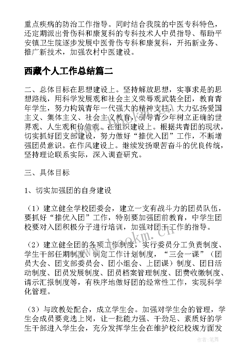 最新西藏个人工作总结 短期援助西藏工作计划(大全5篇)