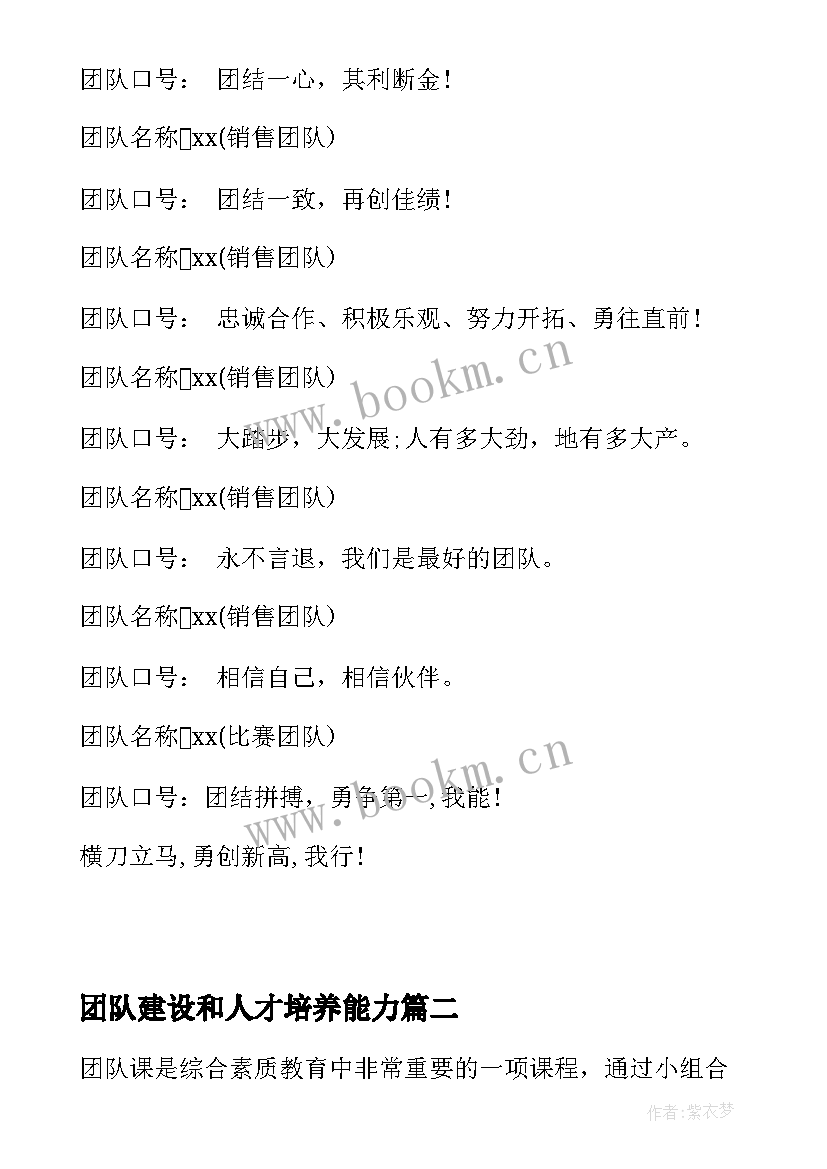 2023年团队建设和人才培养能力 经典团队口号名称(模板7篇)