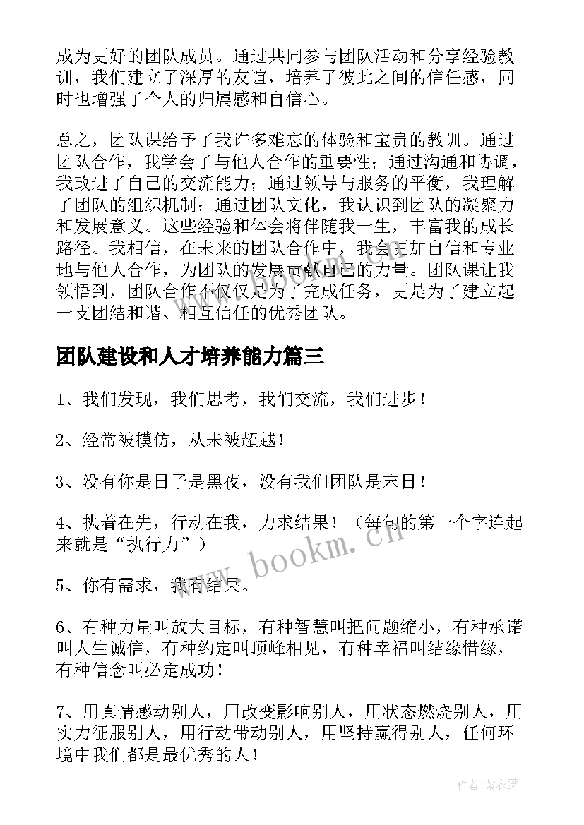 2023年团队建设和人才培养能力 经典团队口号名称(模板7篇)