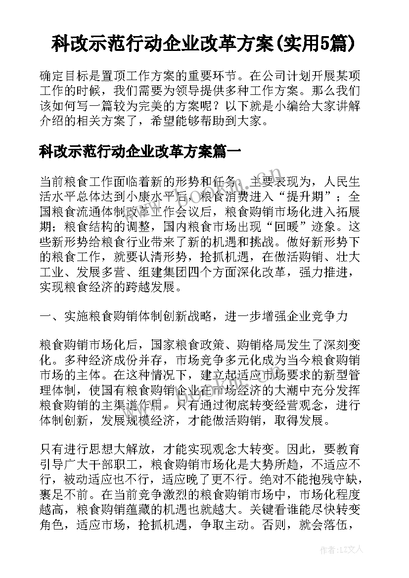 科改示范行动企业改革方案(实用5篇)