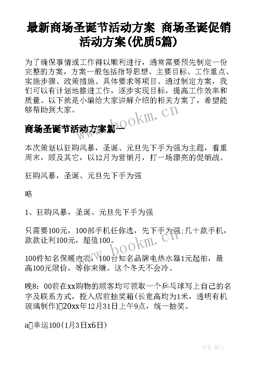 最新商场圣诞节活动方案 商场圣诞促销活动方案(优质5篇)