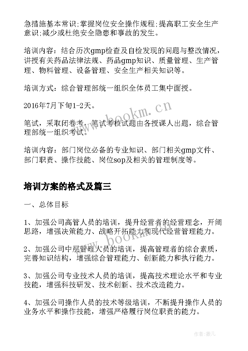 2023年培训方案的格式及(模板5篇)