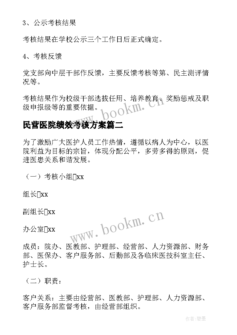 2023年民营医院绩效考核方案(模板10篇)