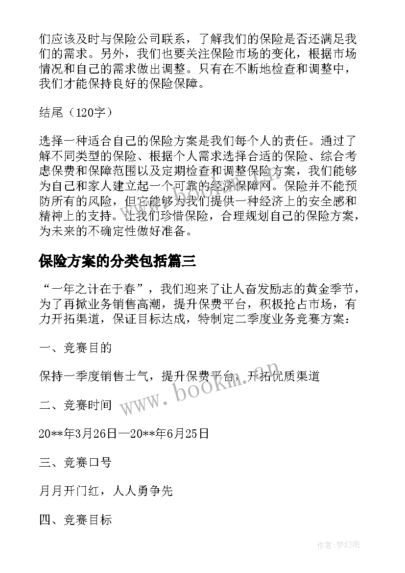 最新保险方案的分类包括(优秀5篇)