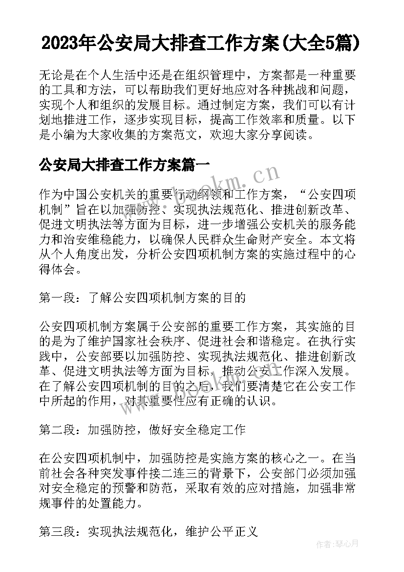 2023年公安局大排查工作方案(大全5篇)