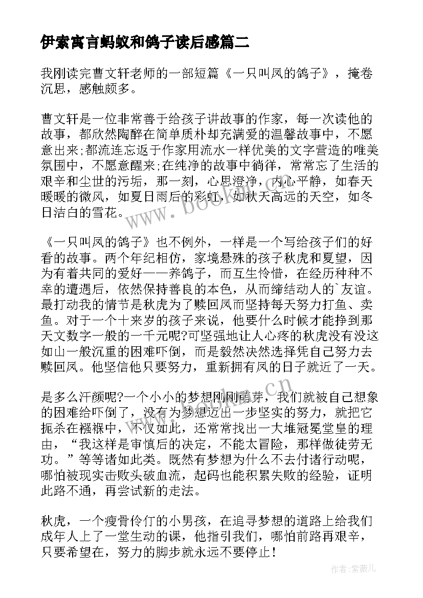 最新伊索寓言蚂蚁和鸽子读后感(模板5篇)