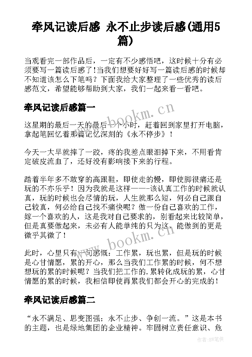 牵风记读后感 永不止步读后感(通用5篇)