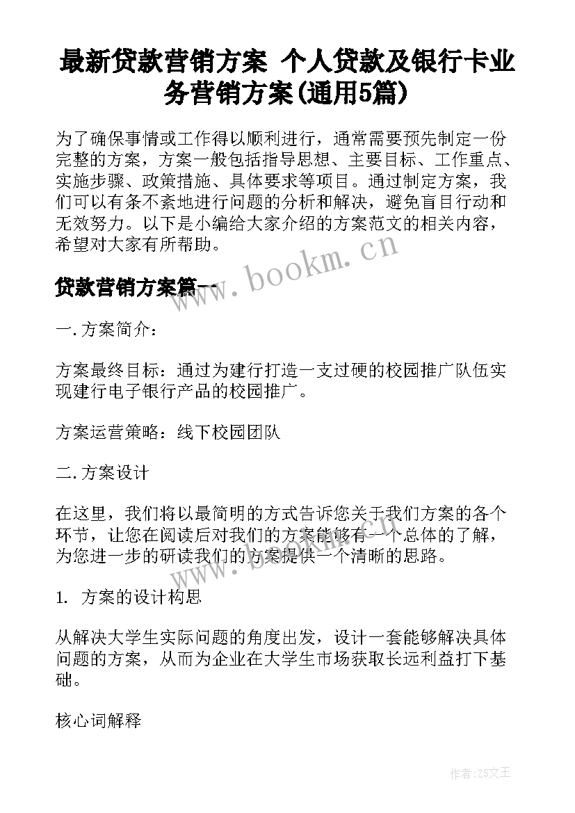 最新贷款营销方案 个人贷款及银行卡业务营销方案(通用5篇)