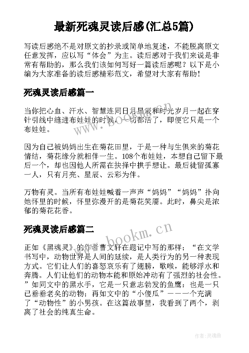 最新死魂灵读后感(汇总5篇)