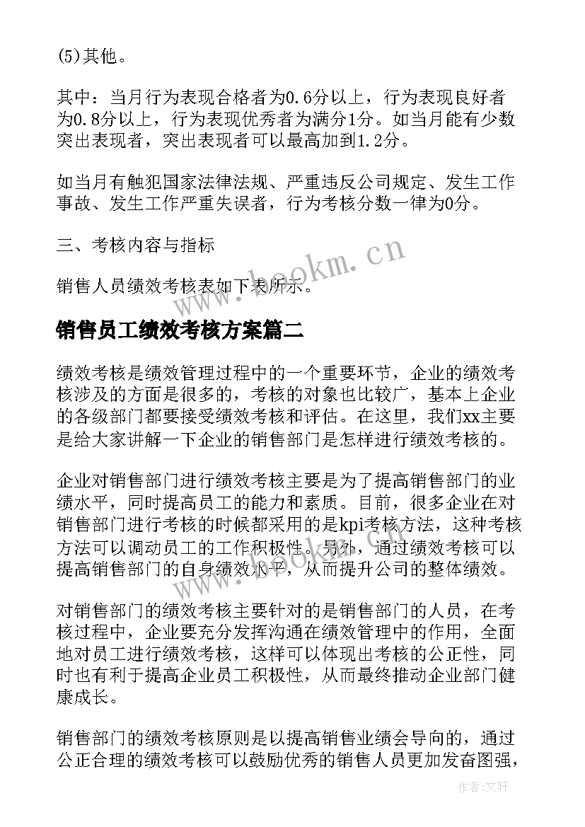 最新销售员工绩效考核方案 销售部绩效考核方案(优秀5篇)