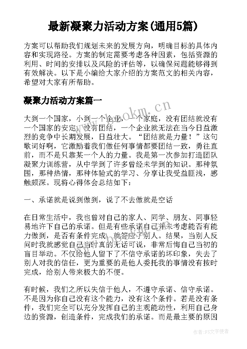 最新凝聚力活动方案(通用5篇)