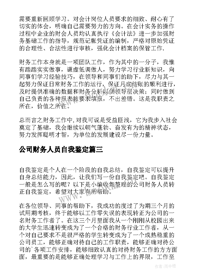 公司财务人员自我鉴定 公司财务人员转正自我鉴定(优质5篇)