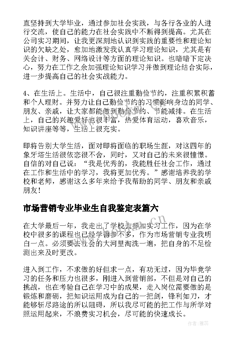 最新市场营销专业毕业生自我鉴定表 市场营销生自我鉴定(大全7篇)