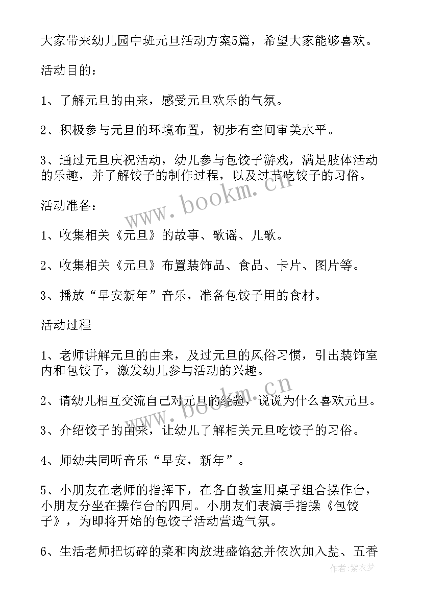 最新中班元旦活动方案(精选8篇)