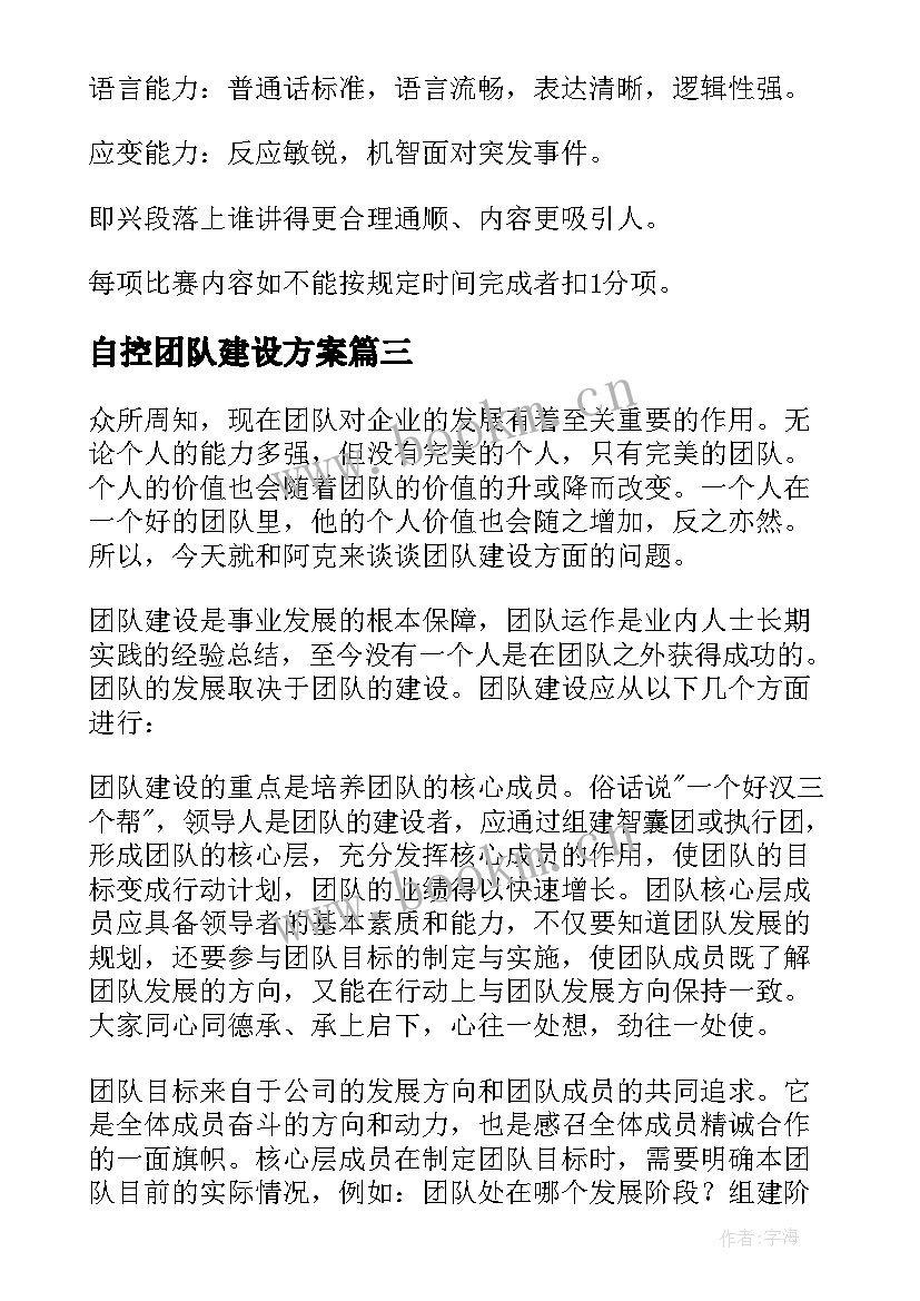 最新自控团队建设方案 团队建设方案(优质5篇)