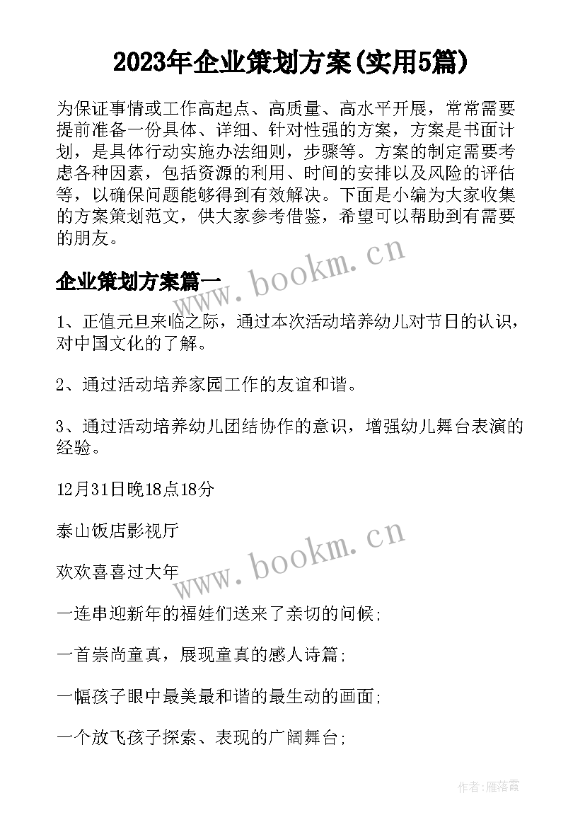 2023年企业策划方案(实用5篇)