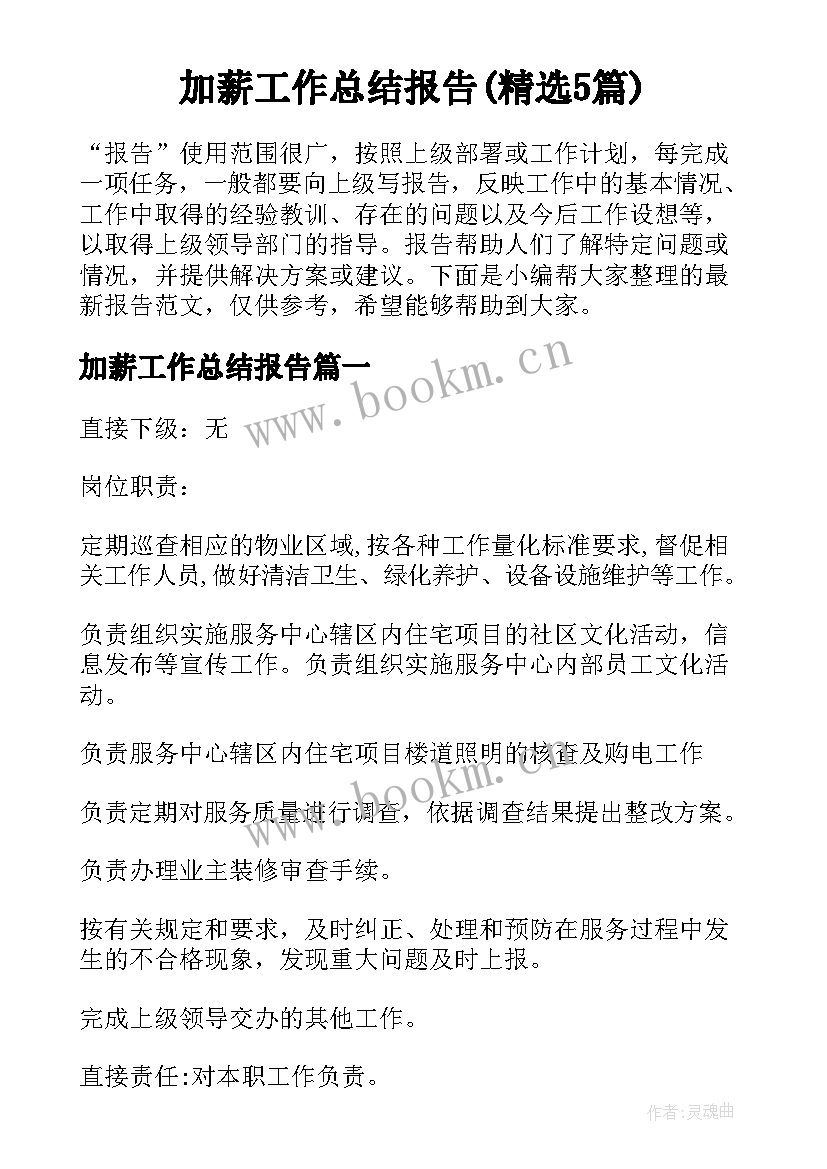 加薪工作总结报告(精选5篇)