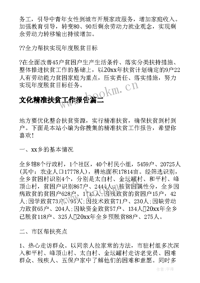 2023年文化精准扶贫工作报告 精准扶贫工作报告(优质5篇)