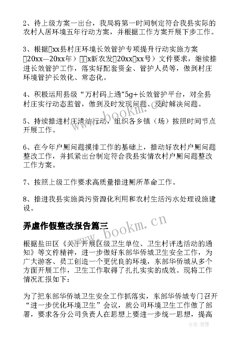 弄虚作假整改报告(通用5篇)