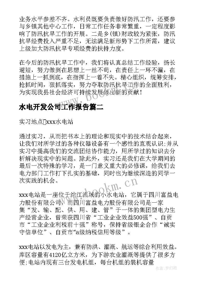 2023年水电开发公司工作报告(实用5篇)