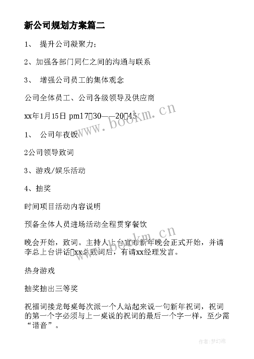 新公司规划方案(实用7篇)