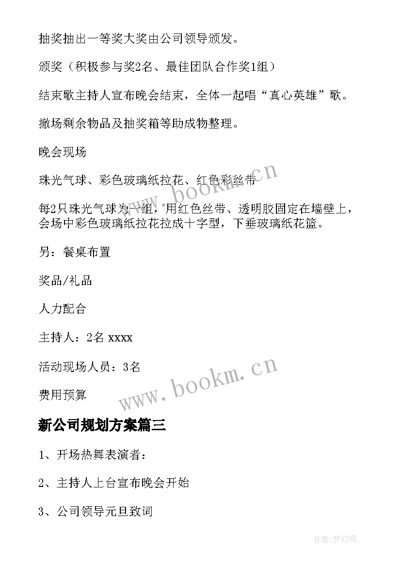 新公司规划方案(实用7篇)