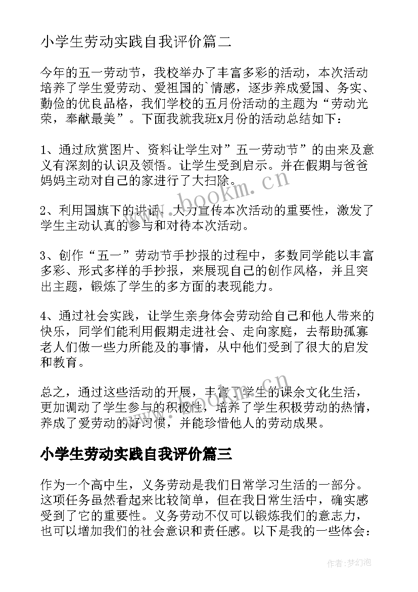 2023年小学生劳动实践自我评价(汇总5篇)