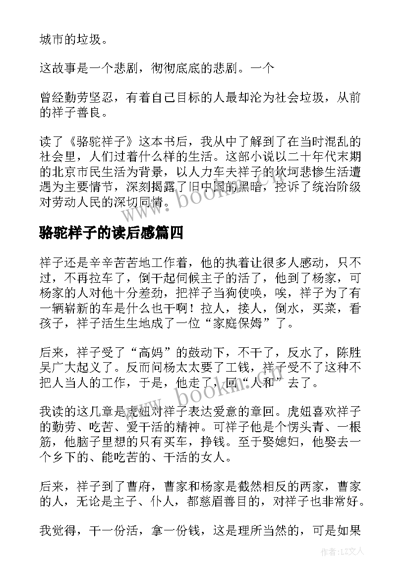 2023年骆驼样子的读后感 骆驼祥子读后感四百字(通用5篇)