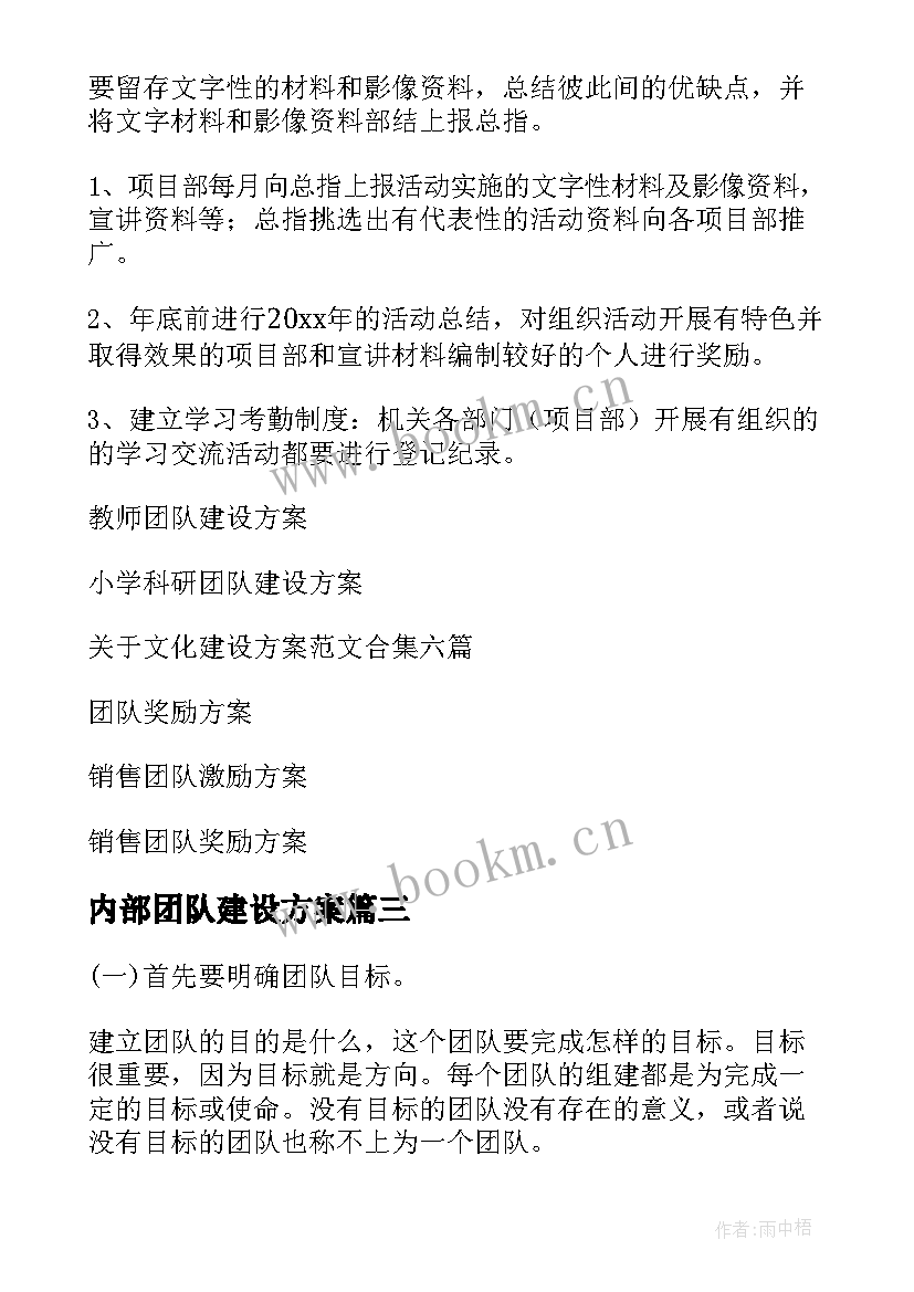 最新内部团队建设方案 团队建设方案(实用6篇)