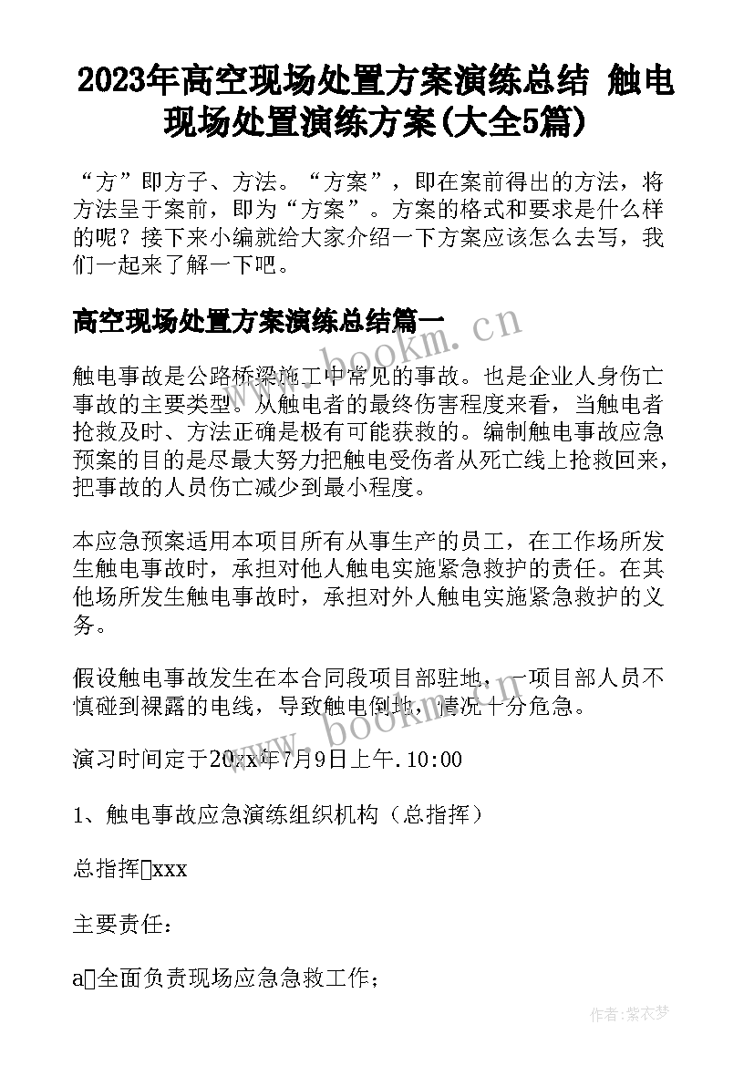 2023年高空现场处置方案演练总结 触电现场处置演练方案(大全5篇)