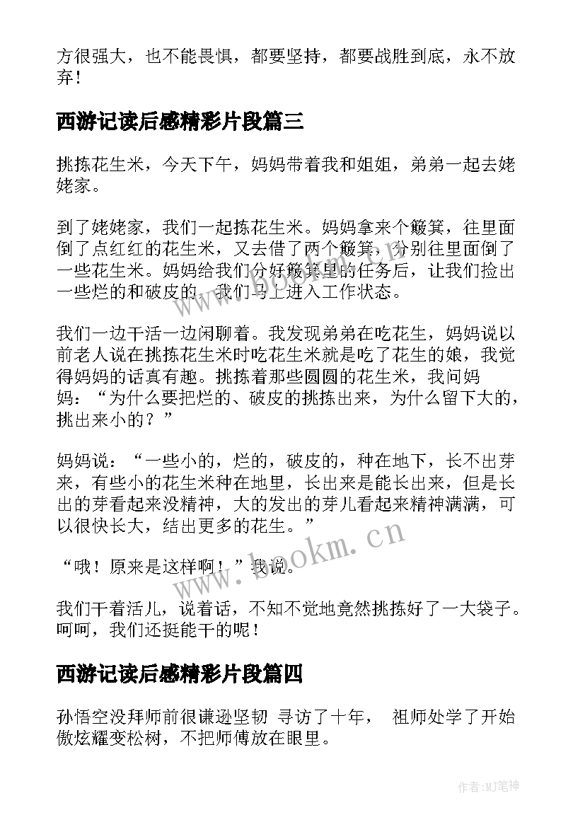 2023年西游记读后感精彩片段(优质9篇)