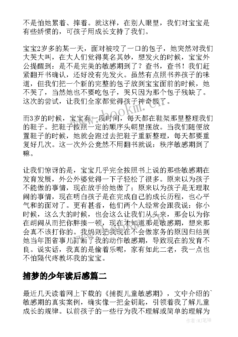 捕梦的少年读后感 捕捉儿童敏感期读后感(精选7篇)