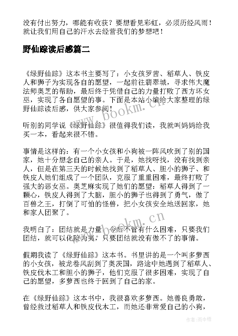 最新野仙踪读后感(优质6篇)