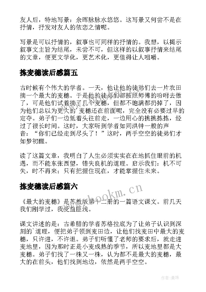 拣麦穗读后感 的麦穗读后感(优质8篇)