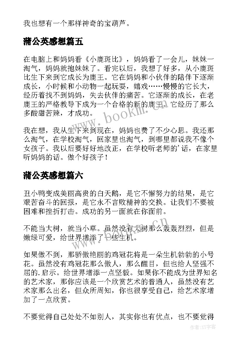 2023年蒲公英感想 三年级读后感(通用8篇)