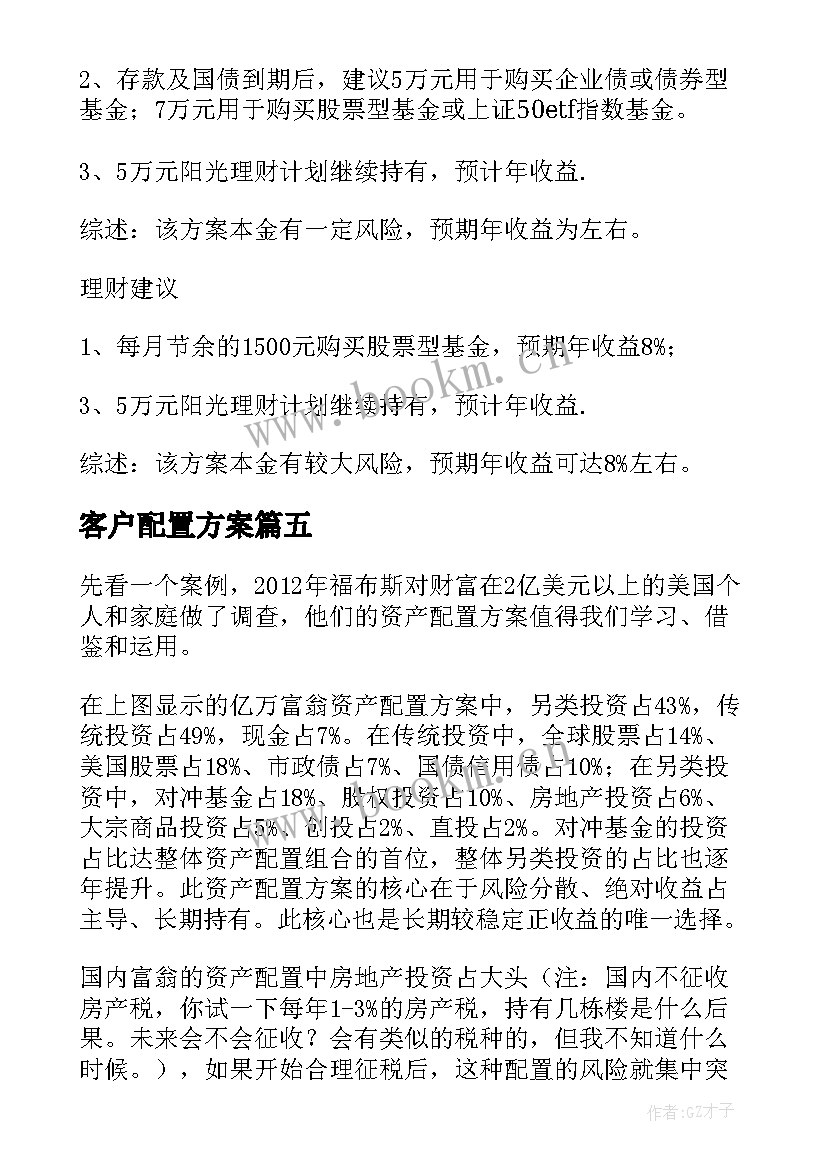 最新客户配置方案 大客户资产配置方案(通用5篇)