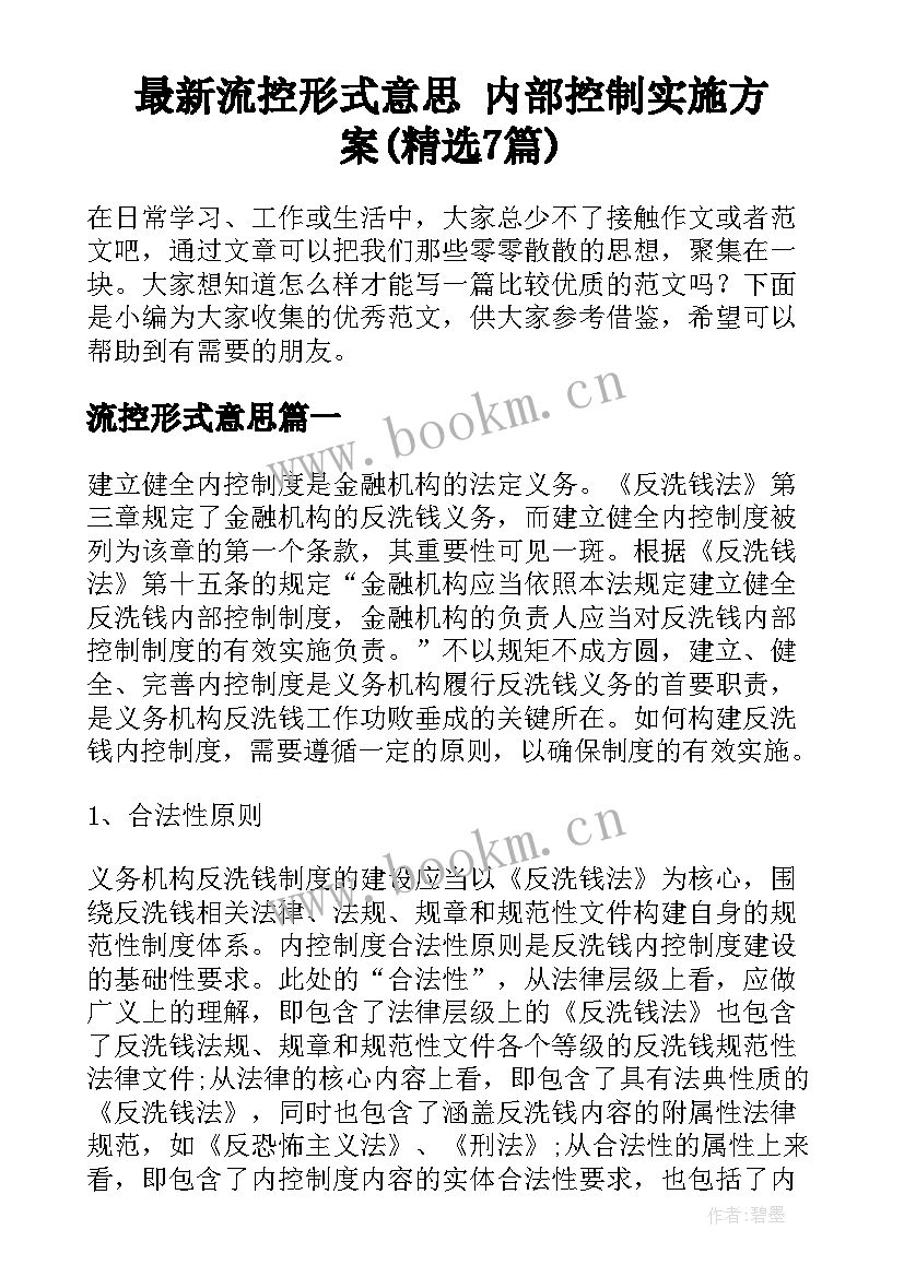 最新流控形式意思 内部控制实施方案(精选7篇)