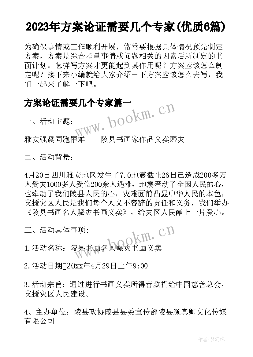 2023年方案论证需要几个专家(优质6篇)