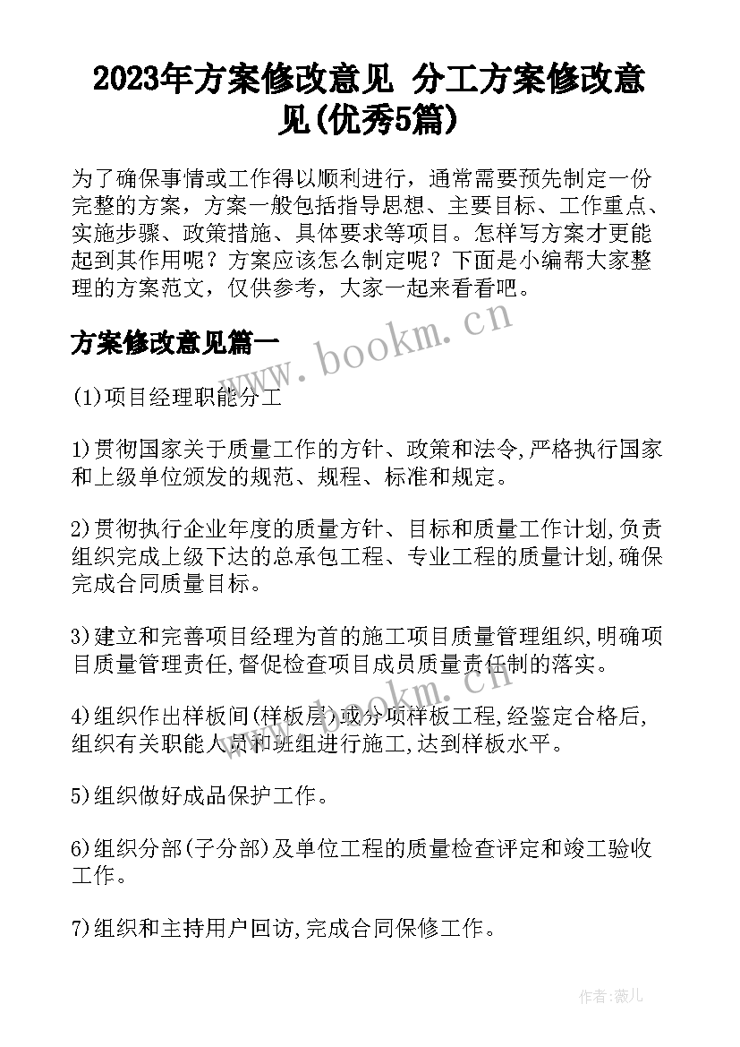 2023年方案修改意见 分工方案修改意见(优秀5篇)